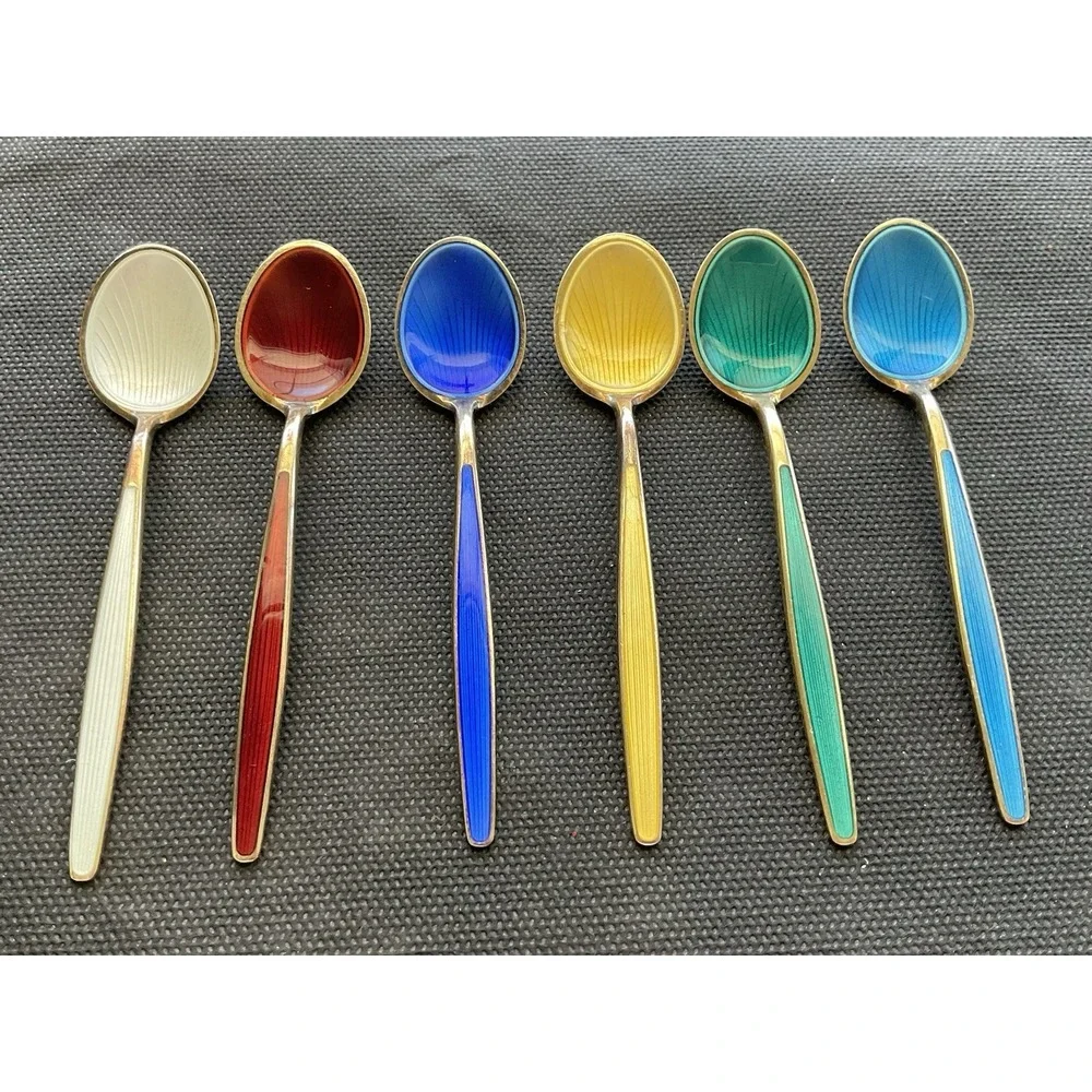 set of six vintage David Andersen Norway sterling silver enamel demitasse  Spoon